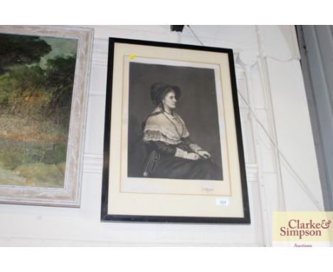 A black and white portrait print of a Victorian lady 