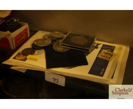 Her Majesty Queen Elizabeth the Queen Mother commemorative First Day cover, various other commemorative coins and medallions