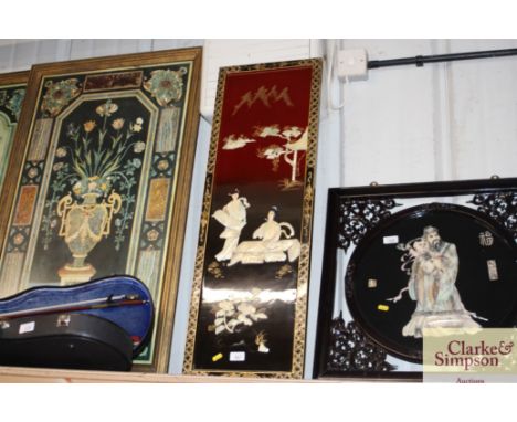 A pair of Oriental lacquered and mother of pearl panels
