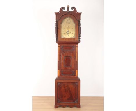 A GEORGE III MAHOGANY LONGCASE CLOCK BY Jno WOOD OF STROUD the 35cm brass dial with subsidiary seconds dial, later spandrels,