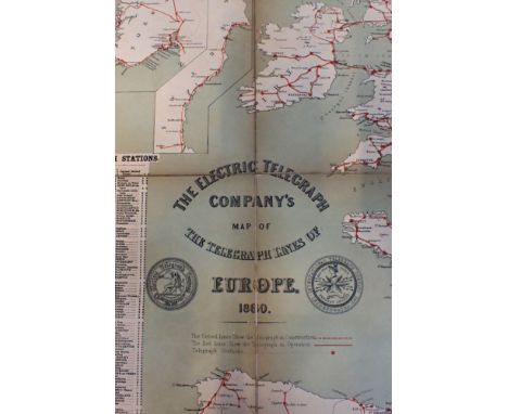 A DAY &amp; SON LITHOGRAPH FOLDING MAP, 'THE ELECTRIC TELEGRAPH COMPANY'S MAP OF THE TELEGRAPH LINES OF EUROPE 1860' 75cm x 1