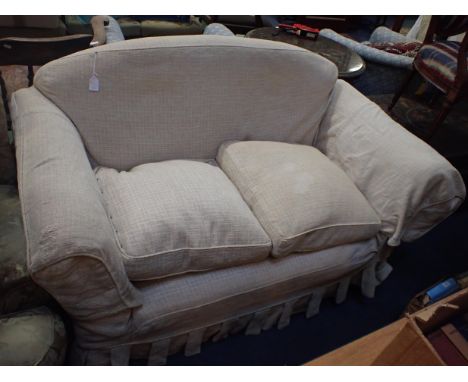 A SMALL EDWARDIAN DROP-END SOFA on turned legs 155cm wide (for restoration)