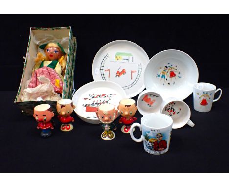 A PORSGRUND, NORWAY NURSERY MUG AND BOWL a 1960s 'JOE 90' mug (a/f), vintage Gaydon Melmex nursery ware, novelty Fairylite wo
