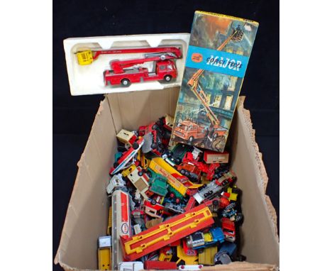 A BOXED CORGI SIMON SNORKEL FIRE ENGINE with a collection of diecast and similar toy vehicles, Corgi, Matchbox etc, mostly pl