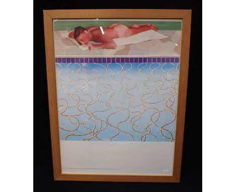 DAVID HOCKNEY; 'SUNBATHER' FRAMED PRINT from the Institute of Contemporary Arts Exhibition 'Painted in Britain' 1970 71.5 x 5