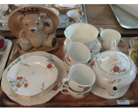 Tray of Alfred Meakin Staffordshire china tea ware items on a white ground with floral and foliate decoration comprising tea 