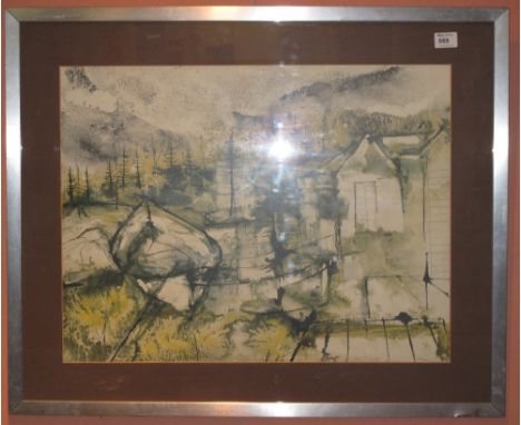 Thon, Fisherman's cottage and beached boats with forest beyond, coloured print.  Framed and glazed. 
*** 