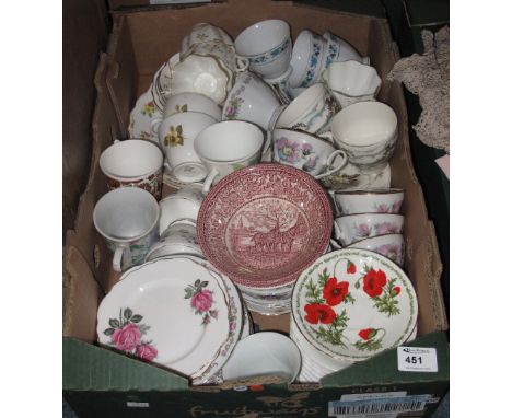 Tray of assorted china to include continental floral and other tea ware items comprising cups, saucers, plates etc.