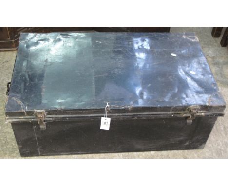 Metal two handled rectangular tin trunk.