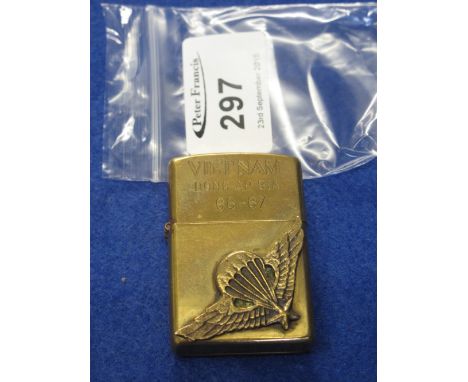 Zippo type lighter inscribed Vietnam 66-67 "The more days you've been in the Army the more Hell you've gotten".