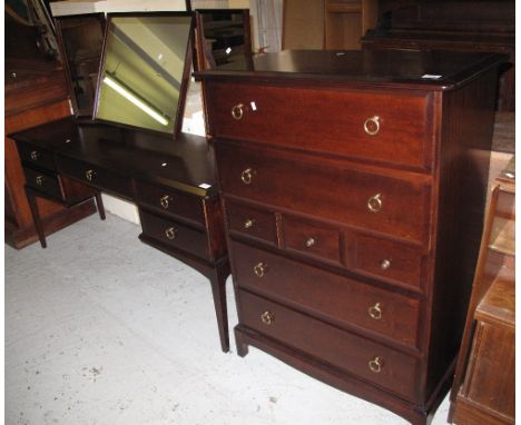 Mahogany Stag bedroom chest of drawers together with a matching mirror back dressing table. (2)