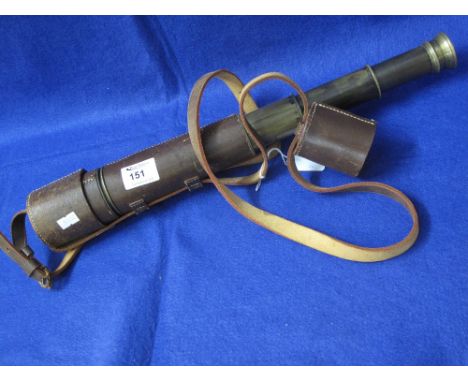 Broadhurst Clarkson and Company Limited brass four drawer telescope in British leather military fittings and cover.