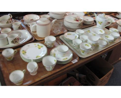 Two trays of Shelley fine bone china tea ware on a white ground with blue bell and primroses comprising various sized tea cup