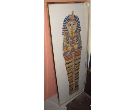 Large framed tapestry panel depicting Egyptian Mummy.