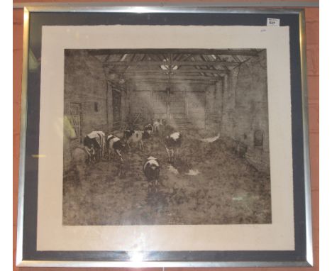 Eleanor Partridge, 'In the Springtime of the Year, Friesians in the Barn II', limited edition, uncoloured etching no.: 25 of 