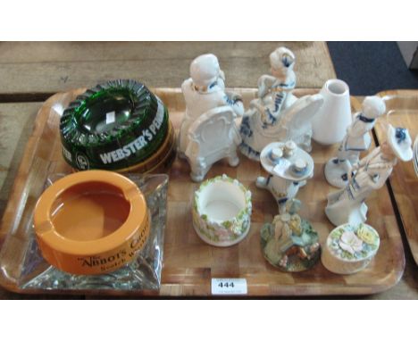 Tray of assorted items to include glass and ceramic advertising ashtrays including The Abbot's Choice Scotch whiskey, Buckley