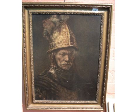 After the Old Master, portrait study, coloured print on board.  Framed.