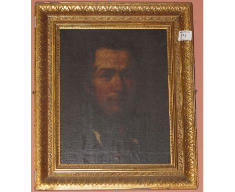 British School, (19th Century), portrait of a gentleman, oils on panel.  Gilt frame.