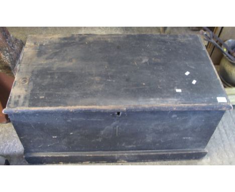 Stained pine rectangular trunk with carrying handles on a platform base.
