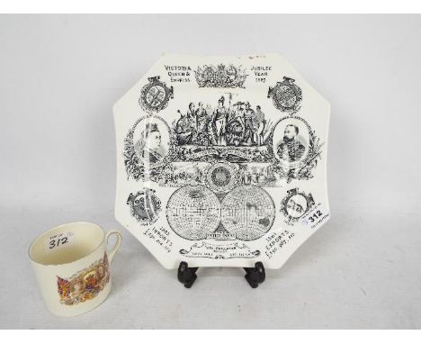 Queen Victoria - a commemorative Plate. Victoria, Queen and Empress, Jubilee year, 1887, octagonal polychrome plate illustrat