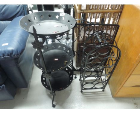 A selection of metal work items including wine rack and fireguard