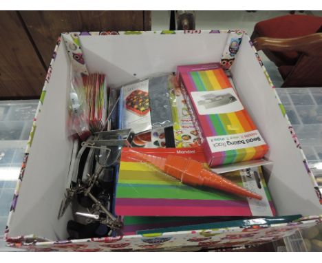 A box of jewellery crafters kits, books and tools etc