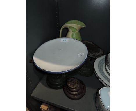 A set of graduated weights and kitchen scales