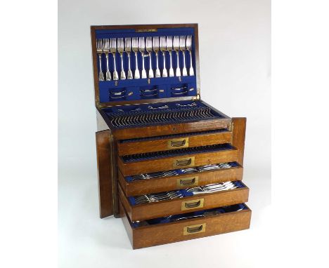 An impressive comprehensive canteen of Victorian Fiddle and Shell pattern silver flatware, John Round &amp; Son Ltd, Sheffiel