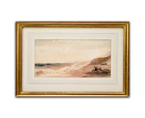 Peter de Wint O.W.S. (British, 1784 - 1849), 'On the Beach, South Coast', titled on original section of backing attached vers