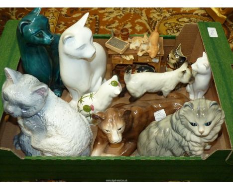 A quantity of China Cats including Poole Melbaware lion and cat, Coopercraft etc.