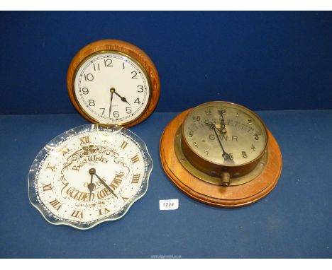 A GWR Steam pressure Gauge converted to a clock having a simple quartz movement and mounted on an Elm back, 11'' diameter ove
