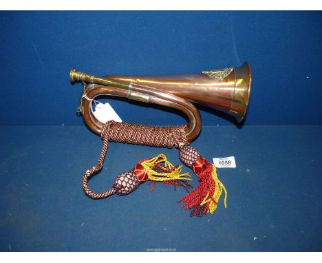 An early 20th century Australian University of Perth copper and brass Bugle having a brass Coat of Arms of ''Crown and Seek W