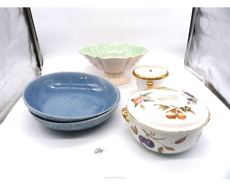 A quantity of china including Royal Worcester 'Evesham' casserole dish with lid (gilding worn), two Portuguese ceramic bowls,