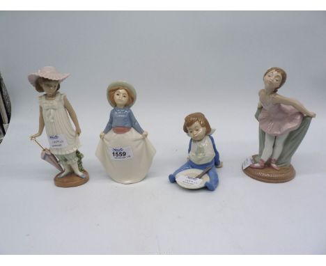 A quantity of Nao figures to include Toddler with plate (boy), Girl Curtsying, Girl with Umbrella and Ballet Dancer, tallest 