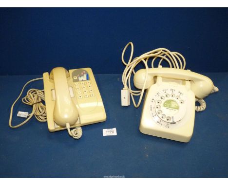 A cream rotary dial Telephone BT model no. 706L circa 1960's (re-wired for modern socket), together with a PBT 133 push butto