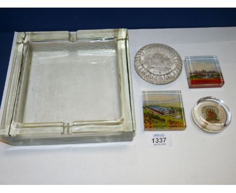 Four commemorative glass Paperweights including square Glasgow Exhibition 1888, "International Exhibition of Industry, Scienc