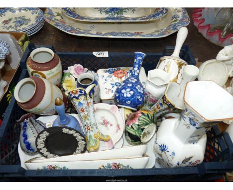 A quantity of small china items including Shelley ashtray, Old Tupton ware vase, black Wedgwood Jasperware ashtray, Crown Sta