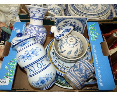 A small quantity of continental china including Portuguese 'Aloe' drug jar (chip to lid), 'Turk Mali Kutahya' wall plate, Del