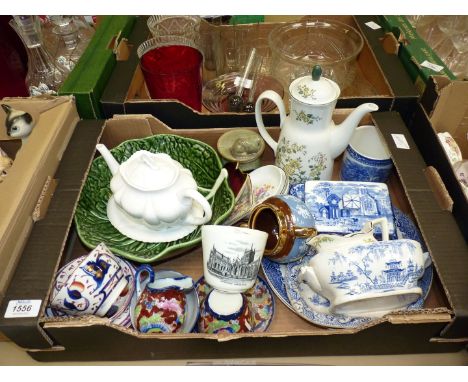 A quantity of china including; Shelley teapot and stand, Carltonware leaf trinket dish, Gaudy Welsh willow pattern plate,Geor