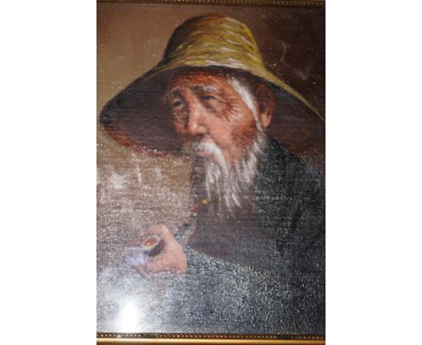 Oil painting of man smoking pipe 