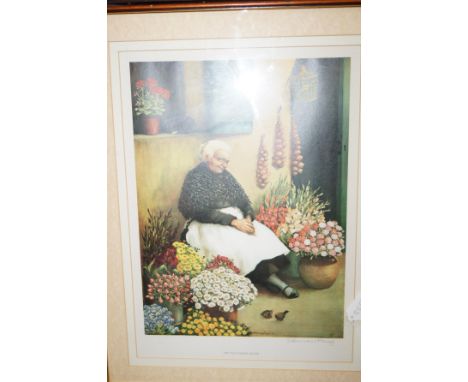 The old flower seller signed print with blind stamp 