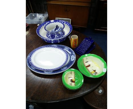 20TH CENTURY CHAMBER POT AND BASIN, along with a cheese dish, Royal Doulton bowls and other ceramics