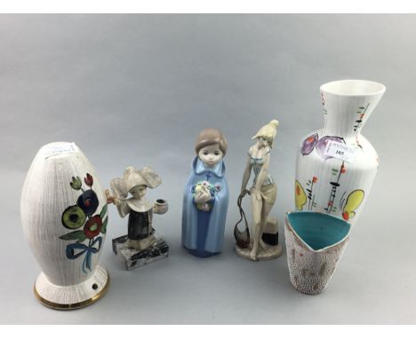ITALIAN POTTERY VASE, 26cm high, along with other Italian items, including three figures, a vase and a lamp base
