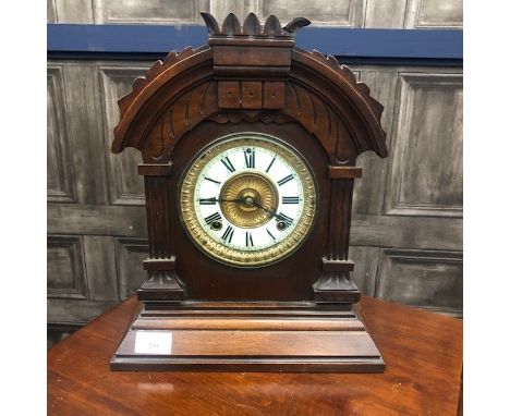 VICTORIAN MAHOGANY MANTEL CLOCK, by Ansonia