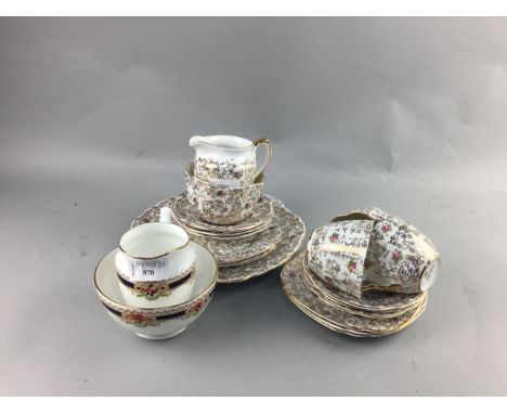 ROYAL ALBERT TEA SERVICE, with floral and gilt decoration, comprising 6 trios, sugar and cream, along with a Denry Crown Ware