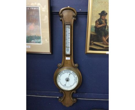 VICTORIAN WHEEL BAROMETER AND THERMOMETER, 92cm long