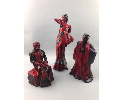 ROYAL DOULTON FIGURE OF 'FLAMBE THE CARPET SELLER', HN 2776, 22cm high, along with five other Royal Doulton figures including