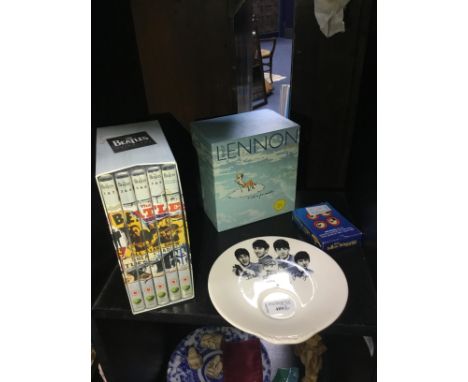 GROUP OF BEATLES EPHEMERA AND MEMORABILIA, including magazines, booklets, playing cards, ceramic saucer dish and DVD