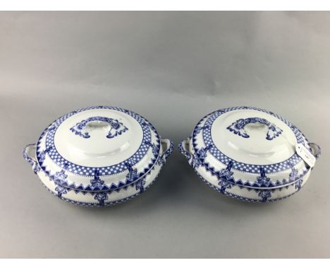 PAIR OF LOSOL WARE BLUE AND WHITE LIDDED TUREENS, along with other ceramics in Royal Winton salad bowls and servers, Royal Wi