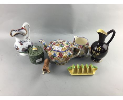 ROYAL WINTON 'MARGARITE' PATTERN TEA POT AND JUG, along with other ceramics including a Carlton Ware toast rack, decorative j